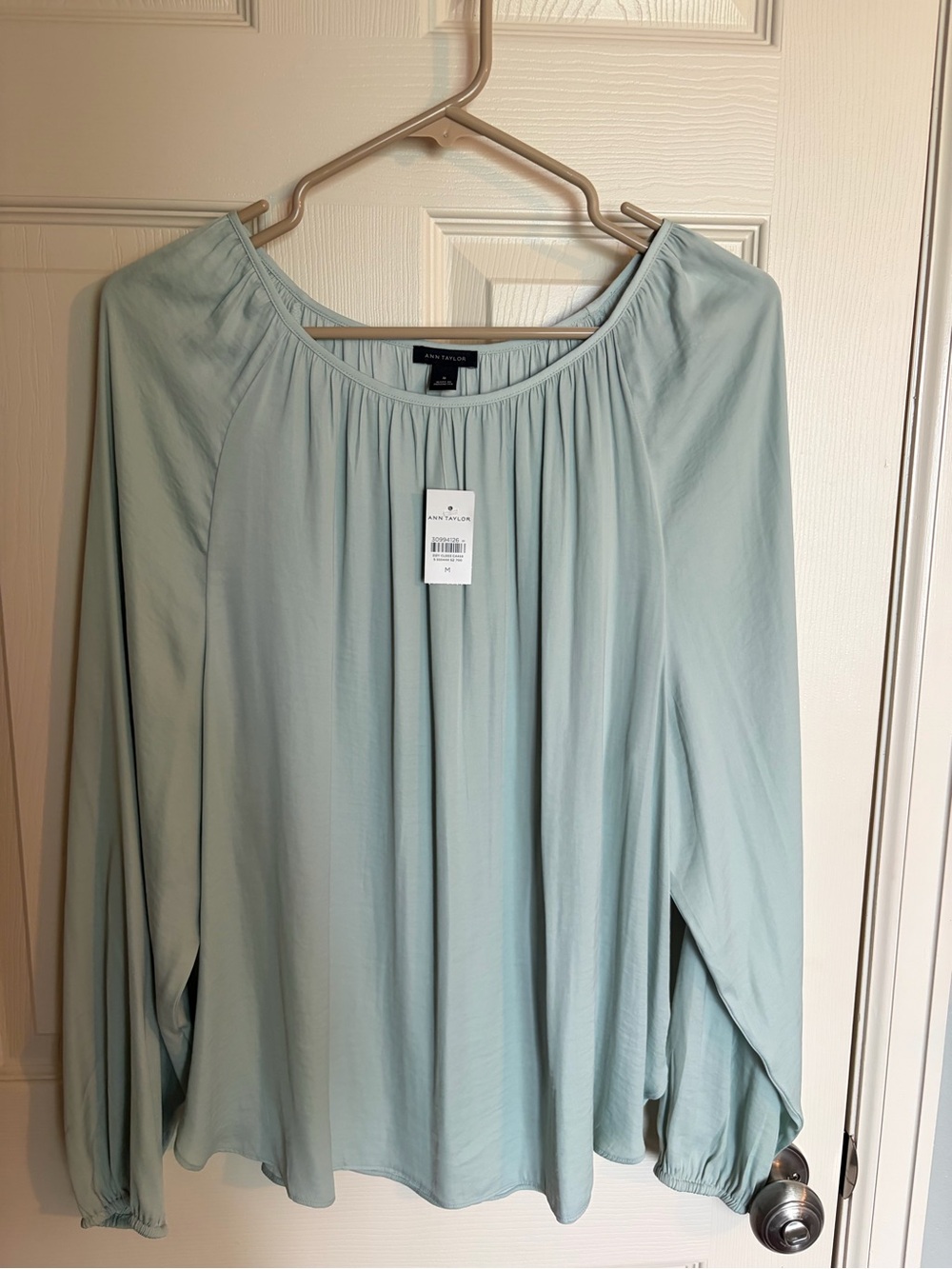 Ann Taylor Seafoam Green Long-Sleeve Peasant Top